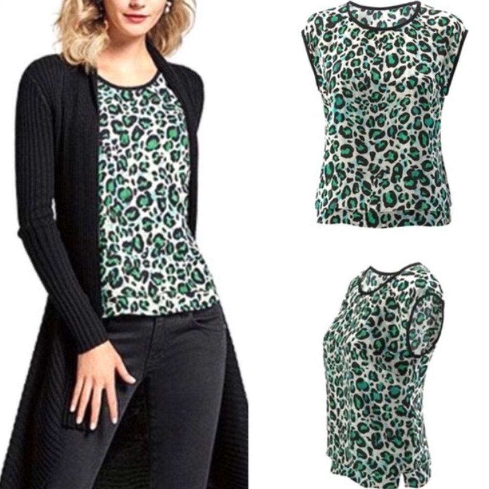 CAbi Jungle Top Sleeveless Green Leopard Print